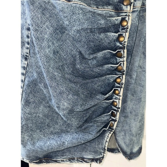 Retroféte Denim Mini Dress Strapless Button Front Slit Acid Wash XL - Picture 10 of 12